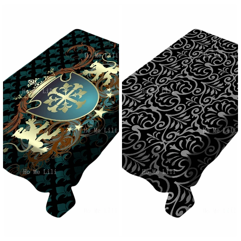 

Middle Ages Heraldic Coat Of Arms Crown Lions And Swirls Gothic Moroccan Ungainly Floral Black Seamless Tablecloth By Ho Me Lili