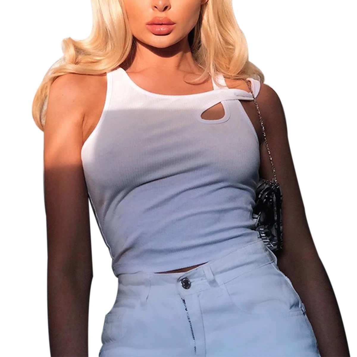 Модный женский топ-труба летняя сексуальная женская блузка с вырезами белая