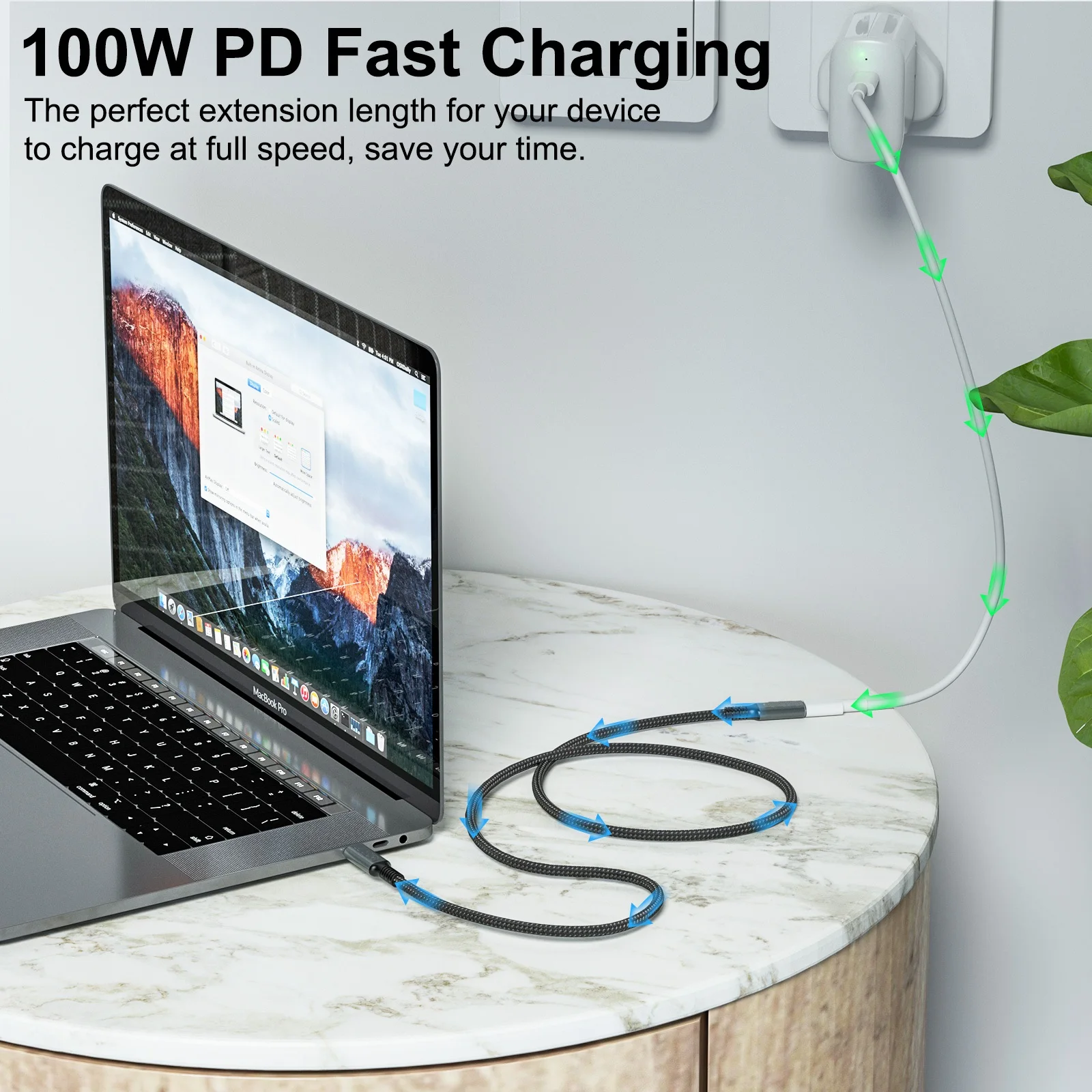Фото YIWENTEC Кабель-адаптер USB C Gen2 macho hembra transmission chip EMARK, soporta 10 Gb/s 100W 4K/60Hz №5