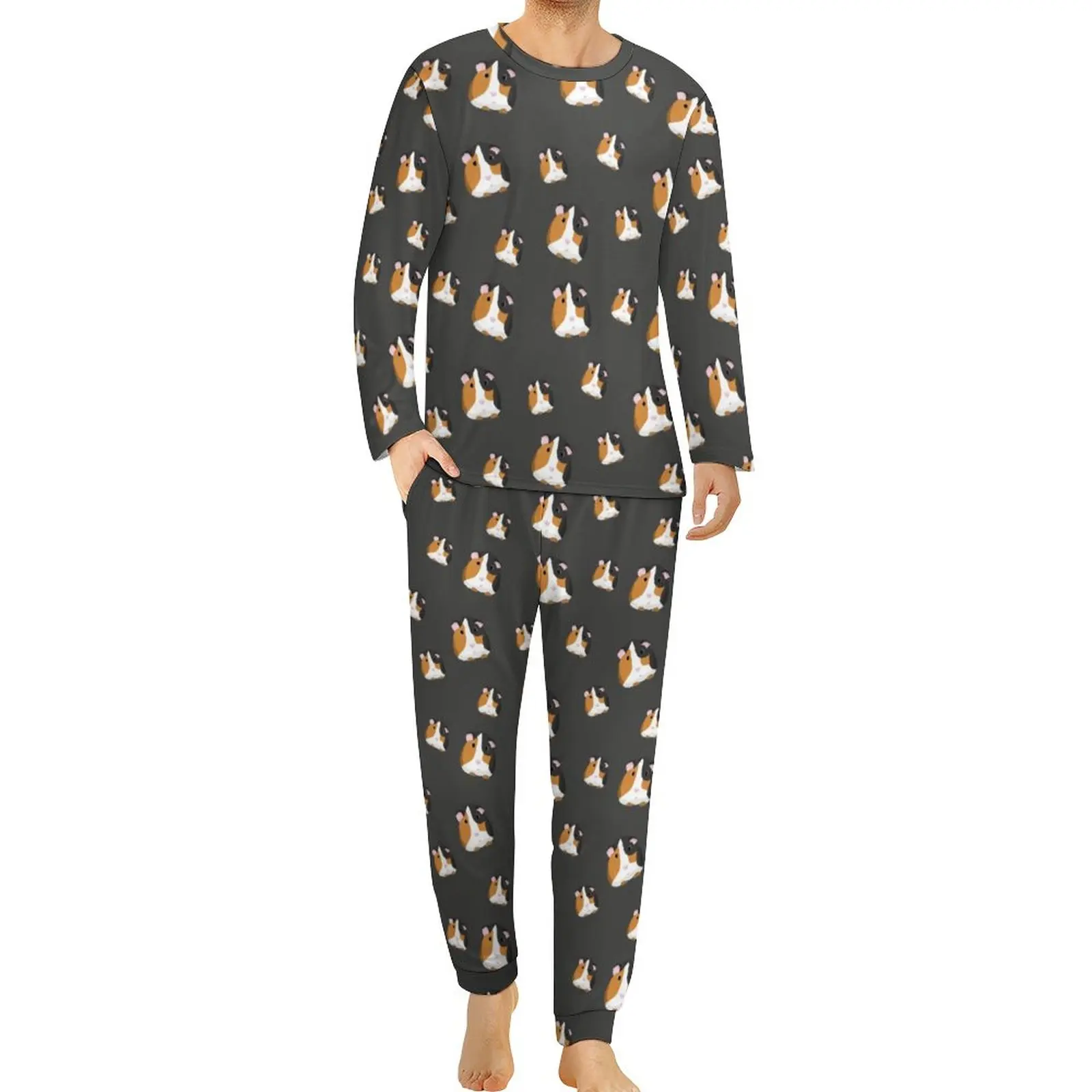 

Guinea Pig Pajamas Mens Funny Animal Print Soft Nightwear Spring Long Sleeve Two Piece Casual Pattern Pajama Sets Big Size