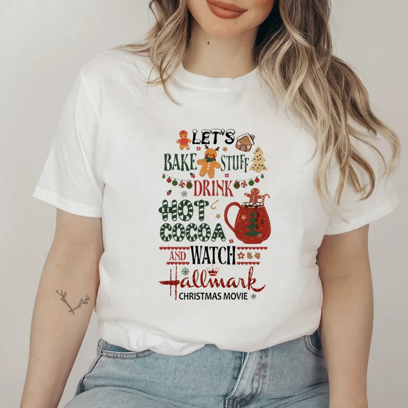 

Women's T-shirt Short Sleeve Harajuku Merry Christmas Print O-neck Loose Women's T-shirt Women's T-shirt Plus Size Loose Top.