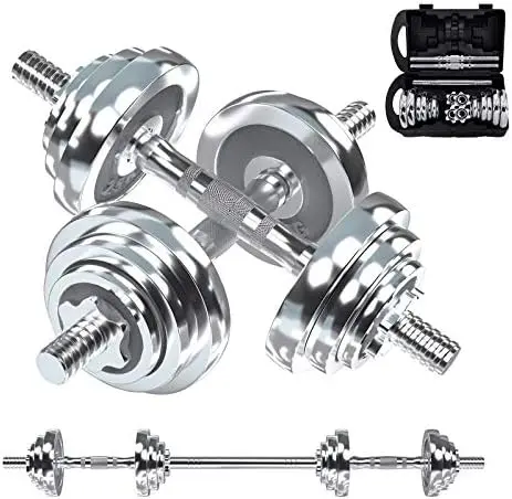 

Dumbbells Set, Adjustable Weight Sets up to 44/66Lbs, with Metal Connecting Rod Used As Barbell, Chromed Weights, Hardcover Gift