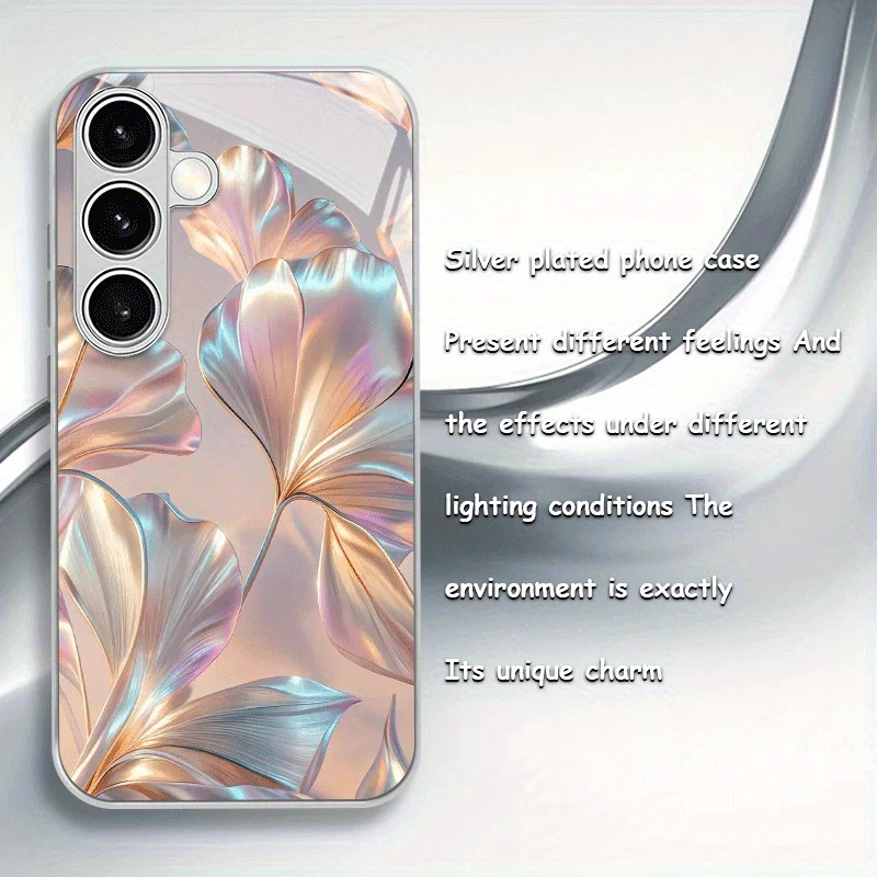 Фото Электролитически покрытый стеклянный чехол для телефона Samsung Galaxy S26 S25 S24 S23 S22 S20 S11 S10 FE/Ultra/Plus с защитой от падений и цветочным дизайном №5