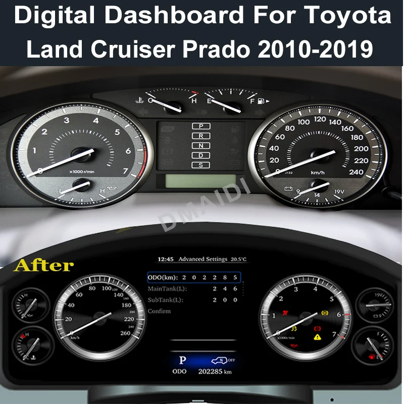 

For TOYOTA LAND CRUISER Prado 2010-2019 LCD Dashboard With Linux System Cluster Panel Modified And Upgraded Speedometer