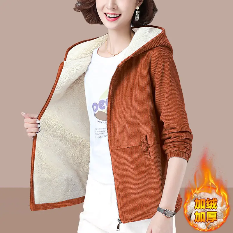 Coats Woman Winter 2022 Jackets Corduroy Tops Outwear Harajuku Retro Hooded Jacket Loose Cheap Wholesale New