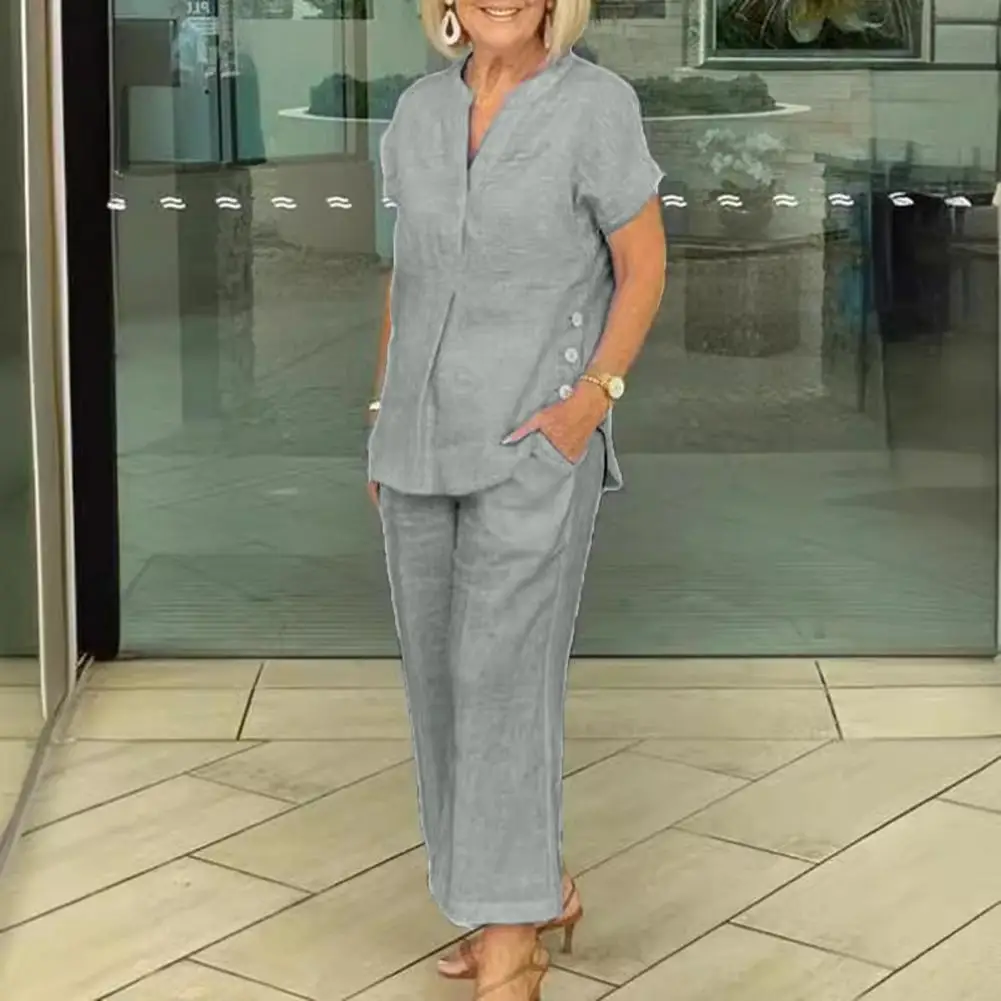 Женская блузка и брюки комплект из двух предметов с коротким рукавом на