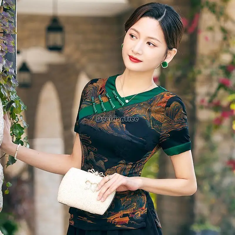 

2023 summer autumn chinese style top qipao blouse graceful female retro ancient tops traditional oriental style cheongsam top pd