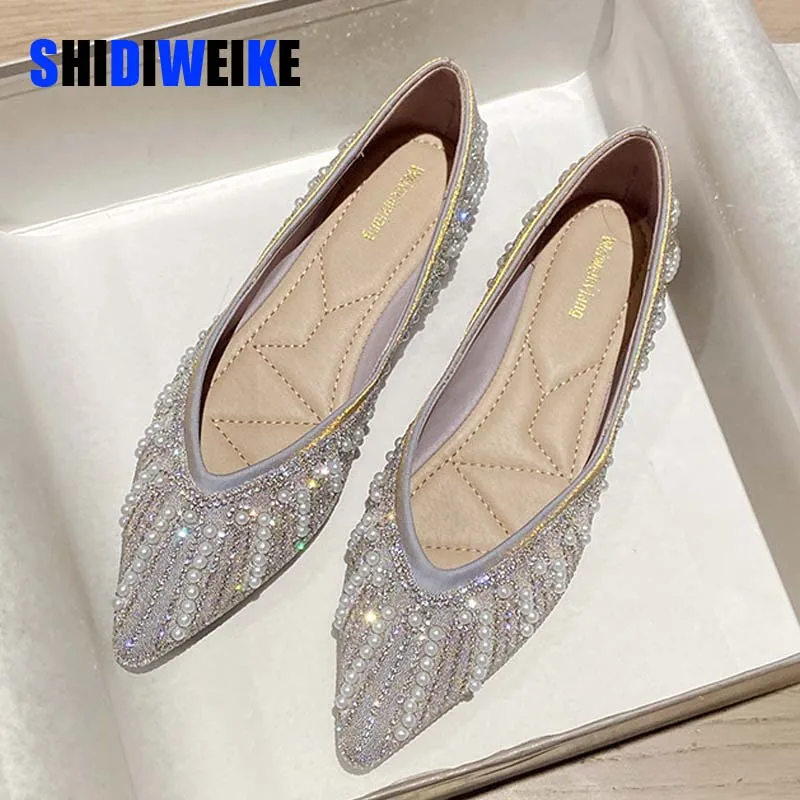 

Балетки с блестящими стразами и жемчугом; Женские лоферы без застежки с острым носком; Удобные балетки с вырезами; Женские мокасины на плоск...