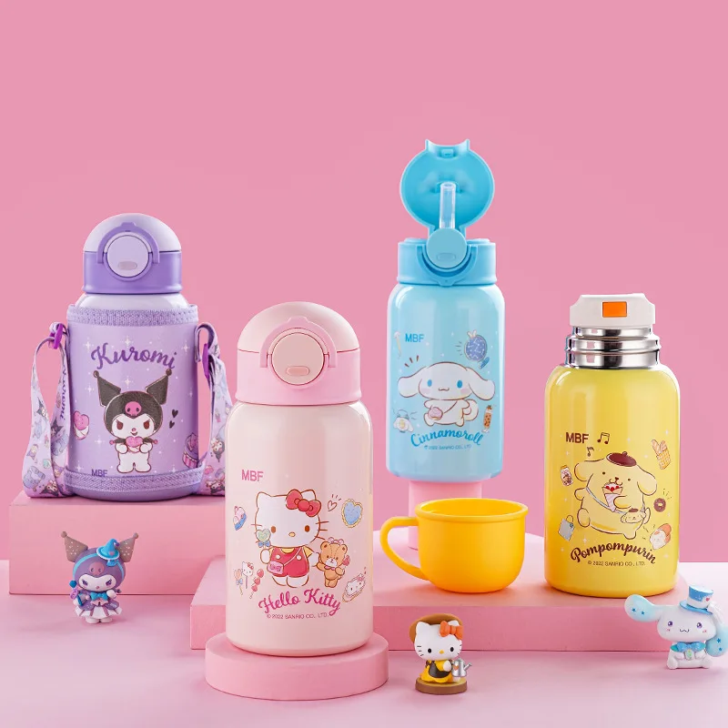 

500Ml Kawaii Hello Kitty Sanrio Cinnamoroll Thermal Cup for Kids Cute Anime Kuromi Thermos Mug Girl Portable Cup with Straw Girl