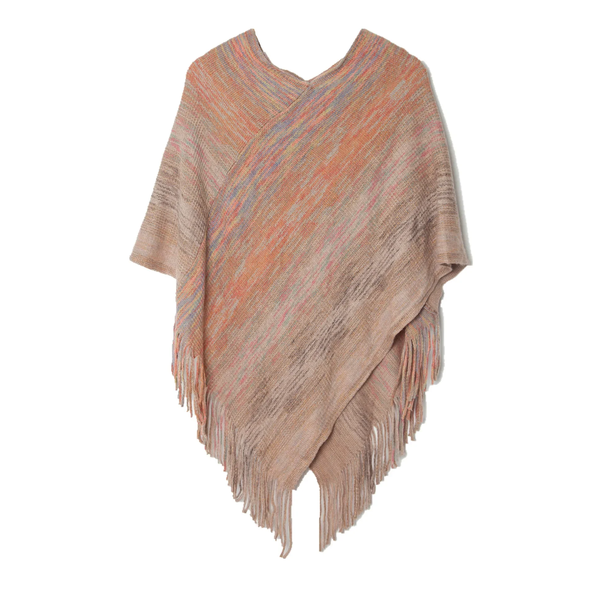 Весенне-осенний новый пуловер с v-образным вырезом накидка кисточками вязаная