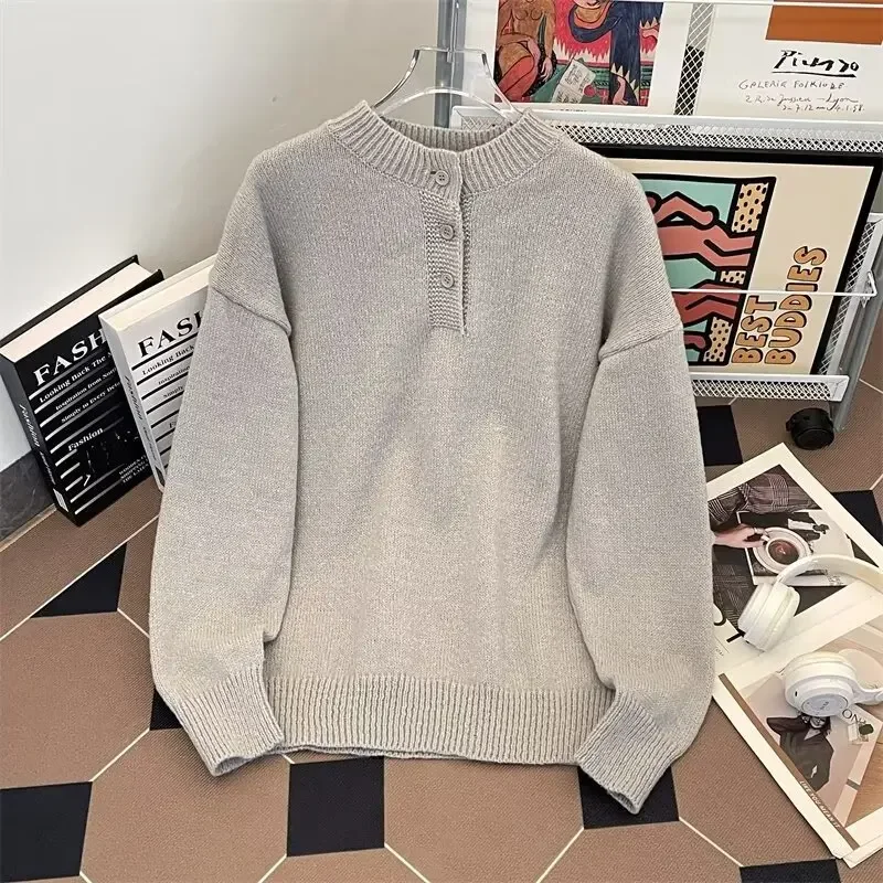 Greycleanfit Henry Collar Sweater Men's Autumn/Winter Style American Vintage Knitted Top Idle High-End Feel Jacket