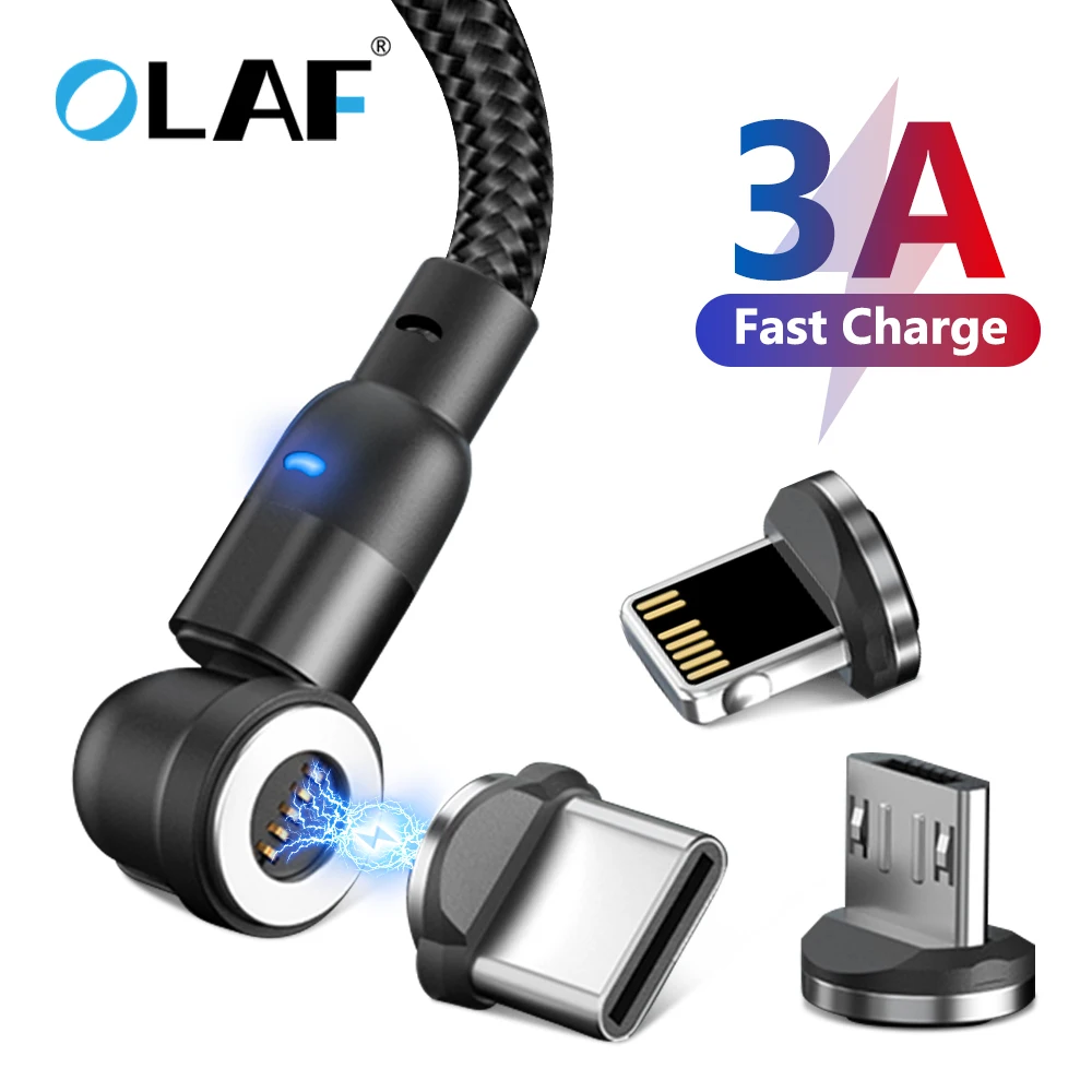 Магнитный кабель Olaf с поворотом на 540 градусов 3A USB Type C для быстрой зарядки iPhone Xiaomi
