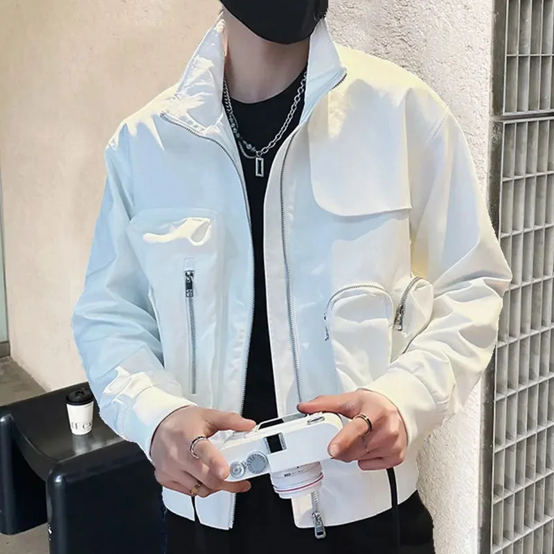 Куртка-бомбер мужская в стиле ретро однотонная бейсбольная куртка с большими