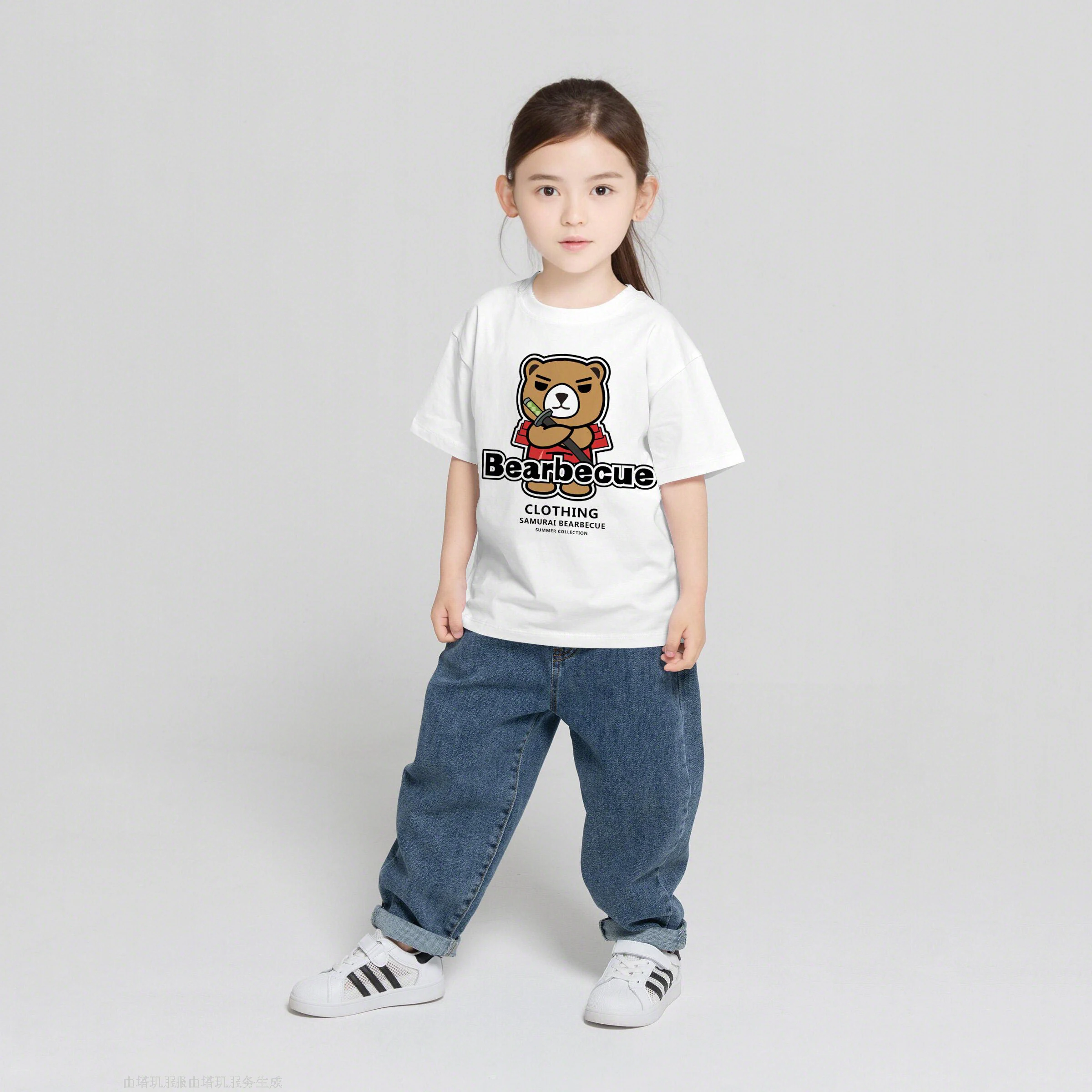 

Bearbecue Summer New Round Neck Loose Boys And Girls Parent-Child Wear Pullover Short-Sleeved T-Shirt