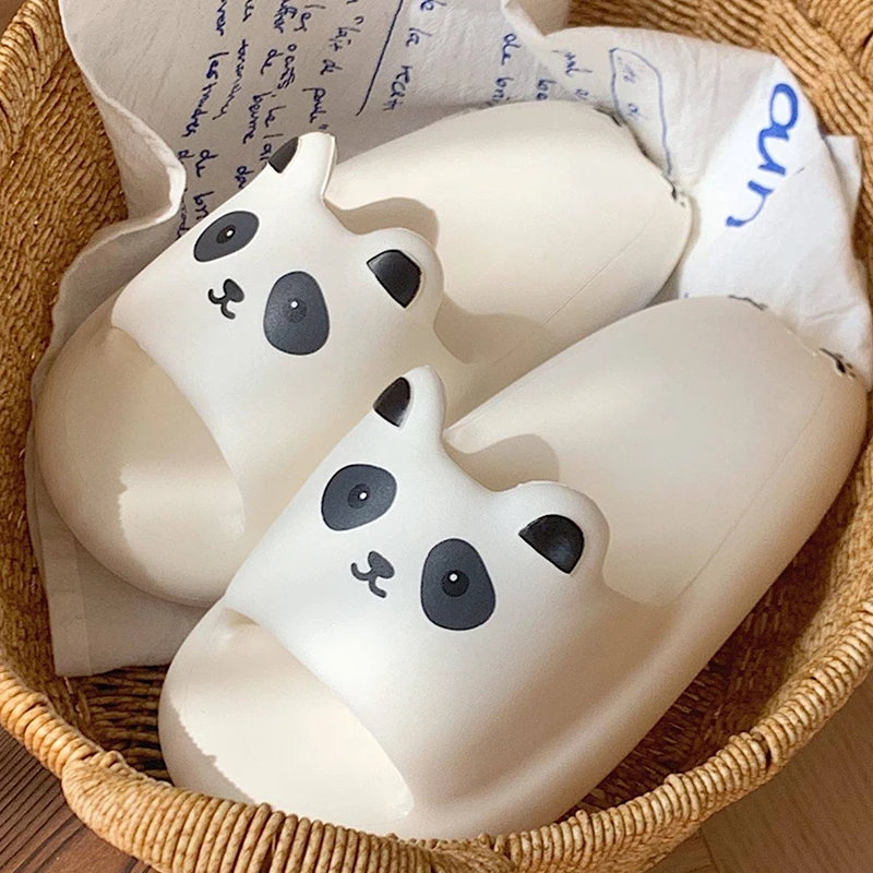 Cartoon Panda Pattern Cute  Cat Ears Design Women Slipper Men Summer Leisure Open Toe Slides Sandals Couple Woman Shoes New