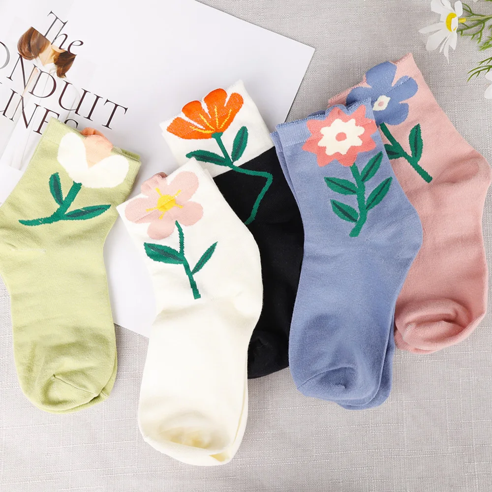 

Cute Cartoon Tulip Flower Socks Women Cotton Soft Autumn Medium Tube Socks Japanese Kawaii Style Candy Stockings Fashion Hosiery