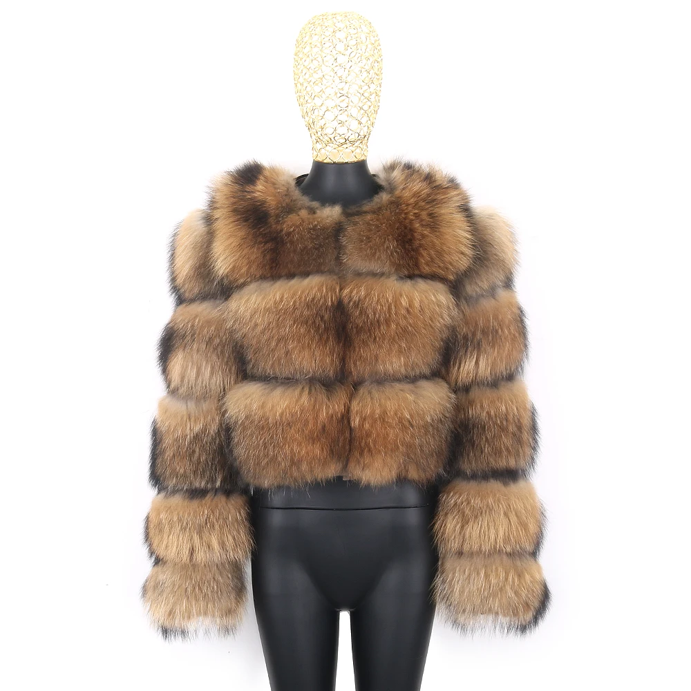 Lavelache Real Fox Fur Coat Winter Women Natural Raccoon Fur Jacket Short Thick Warm Long Sleeve Jackets Detachable Hood