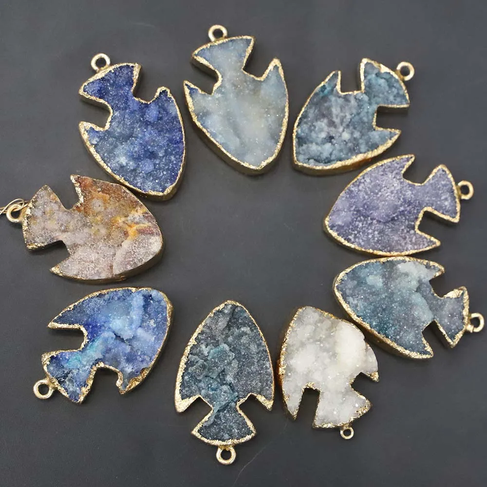 

Fashion Natural Stone Pattern Color Fish Shape Crystal Tooth Cluster Arrow Pendant Rough Mineral Jewelry Necklace Accessories Wh