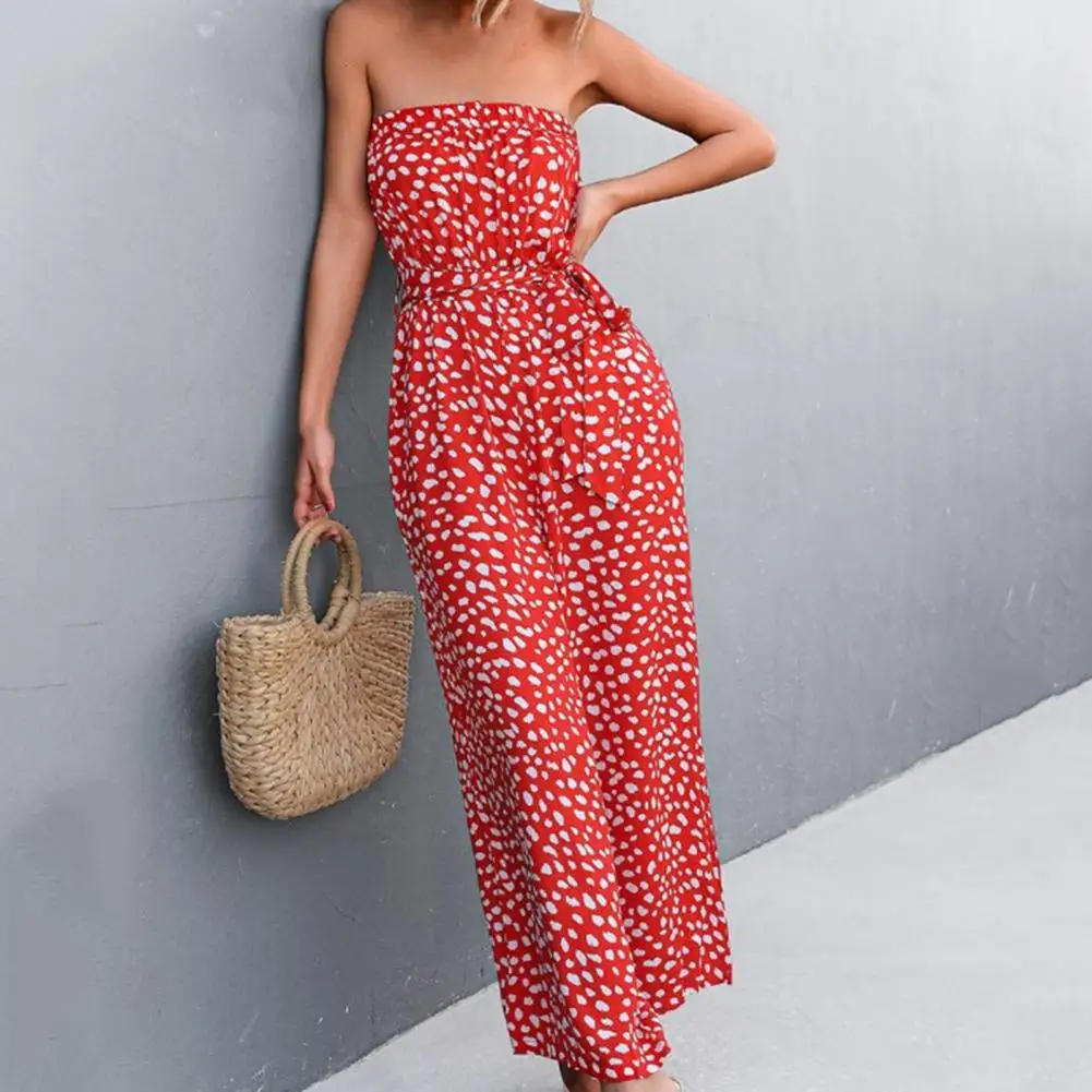 

Women Romper Contrast Color Pockets Soft Super Breathable Casual Loose Wide Leg Print Off Shoulder Lady Jumpsuit Female Clothes