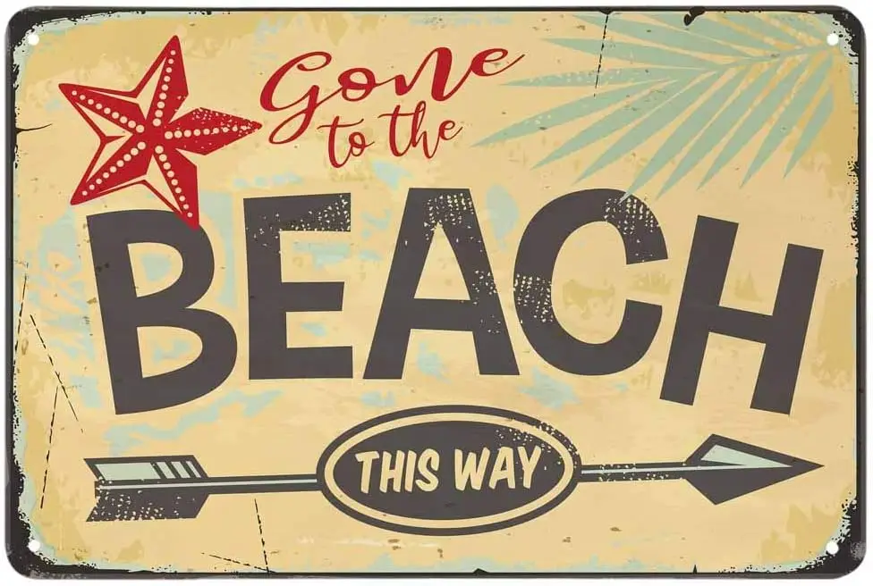 Bech Tn Sgn Strrow Tree Lef Plnt Nture Ocen Plm Tropcl Snd Relx Surf ntge Metl Sgns для Cfes Brs Pubs Shop Wll Decorte Fun