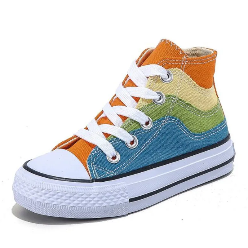 

Kids Shoes for Girl Autumn 2022 New Children's High-top Canvas Shoes Casual Wild Boys Sneakers Girls Rainbow Shoes