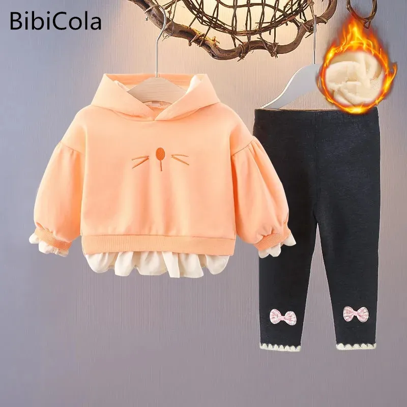 

Baby Clothing Sets Autumn Winter Children suit Girls Tracksuits Kids Sport Suits Thick Fleece Hoodies Top +Pants 2pcs Set 6M-3T