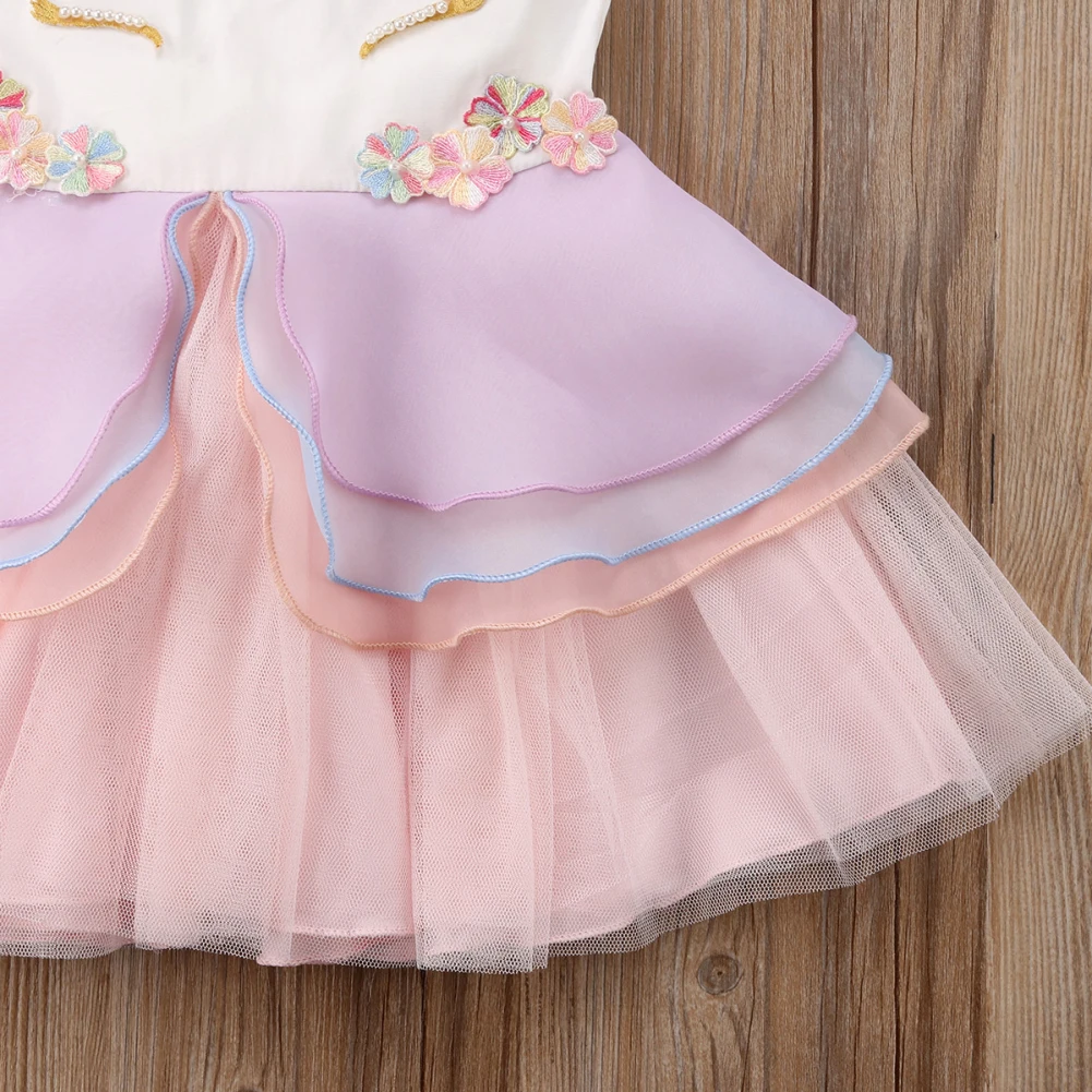 Новое милое кружевное мини-платье для новорожденных девочек с единорогом