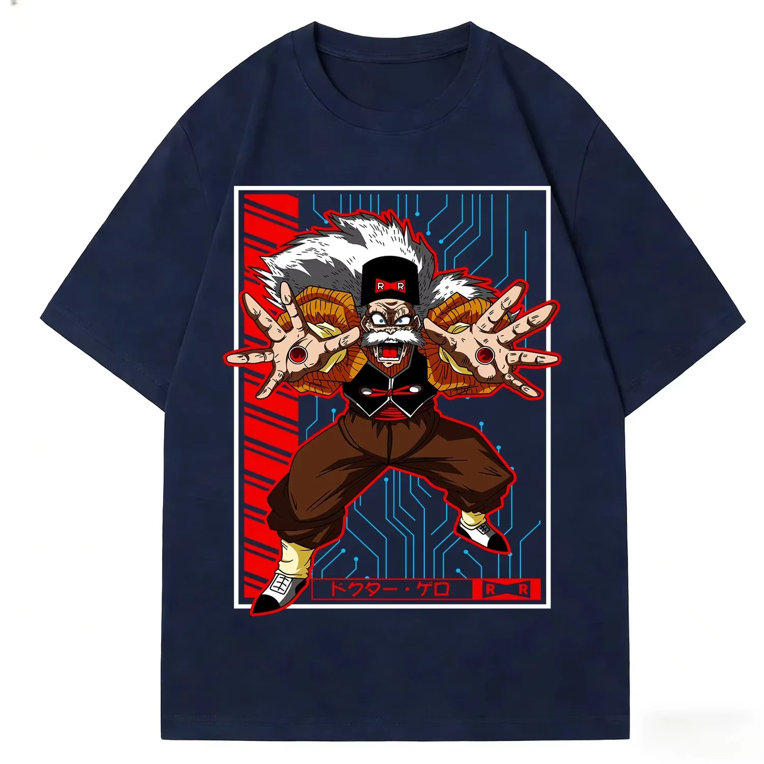 Фото Винтажная мужская футболка Dragon Ball Dr. Gero Red Ribbon Army с принтом из чистого хлопка, летняя мужская футболка 2026, унисекс, высококачественная уличная одежда, футболка №5