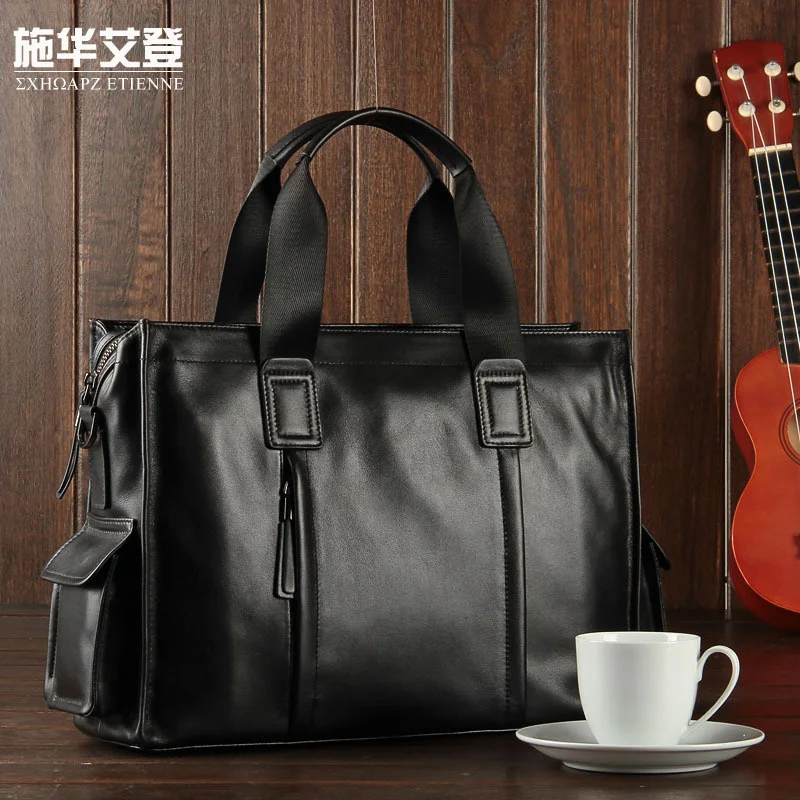 genuine  luxury Men's bag leather men's hand computer  inch business large capacity briefcase