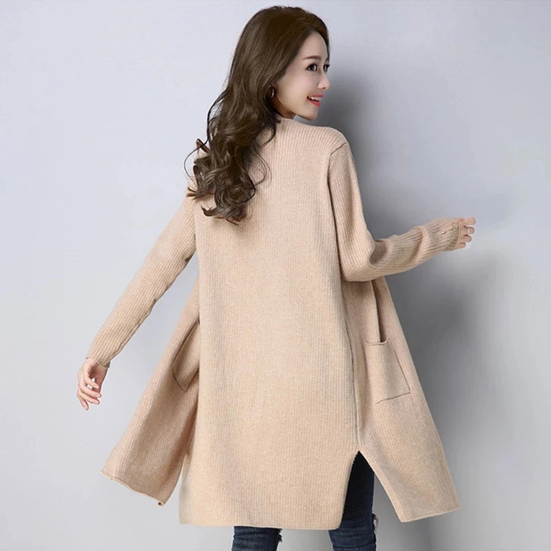 

Женский трикотажный кардиган с длинным рукавом, повседневный длинный джемпер с открытым стежком, размеры до 3XL, Осень-зима