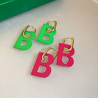 2022 new arrival fluorescence rose red green letter drop earrings for women fashion bijoux alphabet earings brincos party