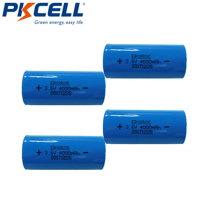 

4pcs PKCELL ER18505 18505 3.6V A size Lithium Battery ER18505 4000Mah Li-SOCl2 Battery PLC controly battery