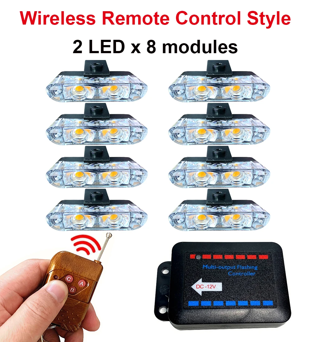 

2 светодиодных полицейских зажима, стробоскопы, красные, синие, янтарные лампы-вспышки, 12 В, решетка бампера автомобиля, аварийное предупреждение, мигалка, аксессуары