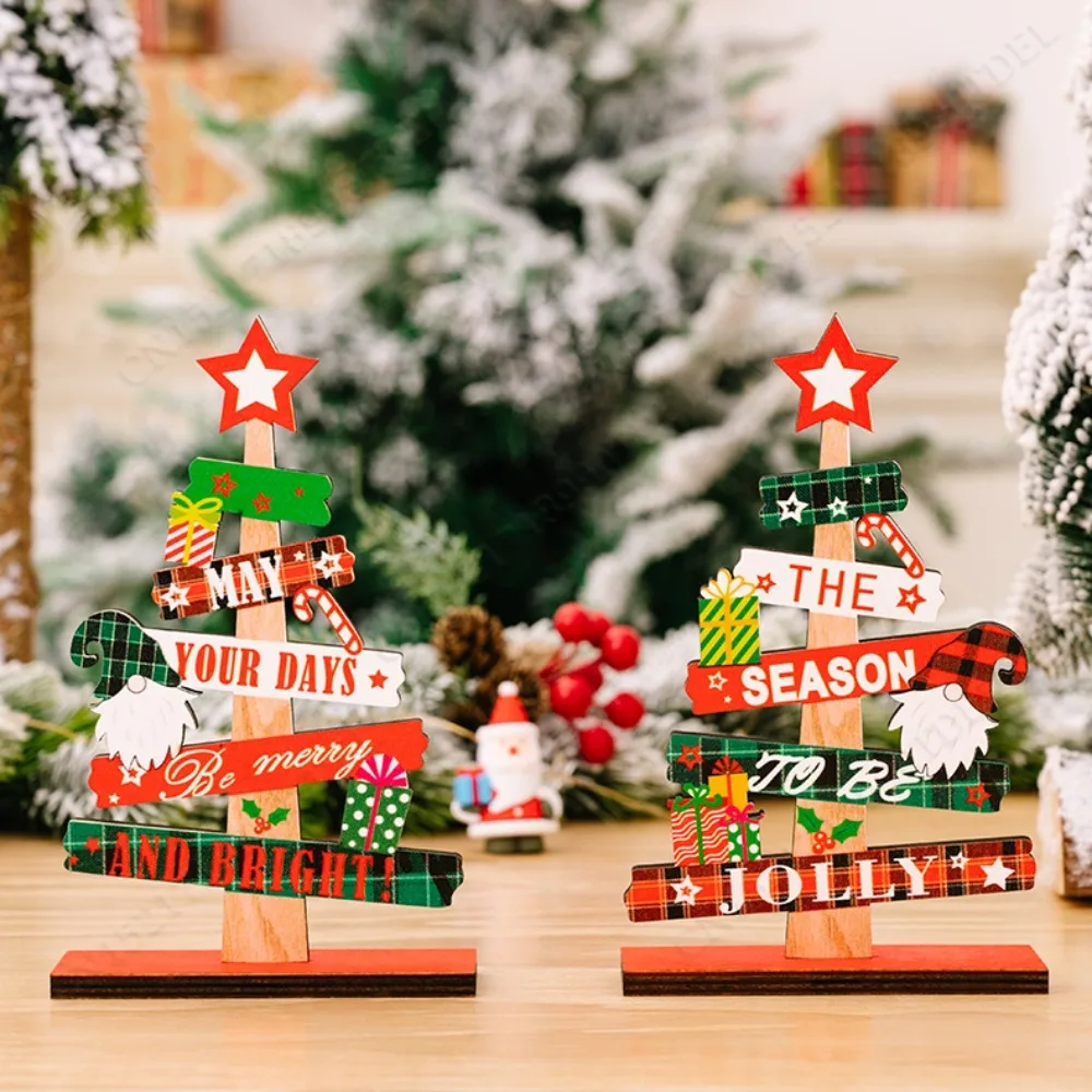 Деревянная рождественская елка настольное украшение Санта-Клаус веселая