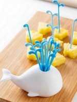 1 2 set beluga white whale fruit fork creative dessert salad sticks food picks cocktail toothpick skewer home party acceoosries