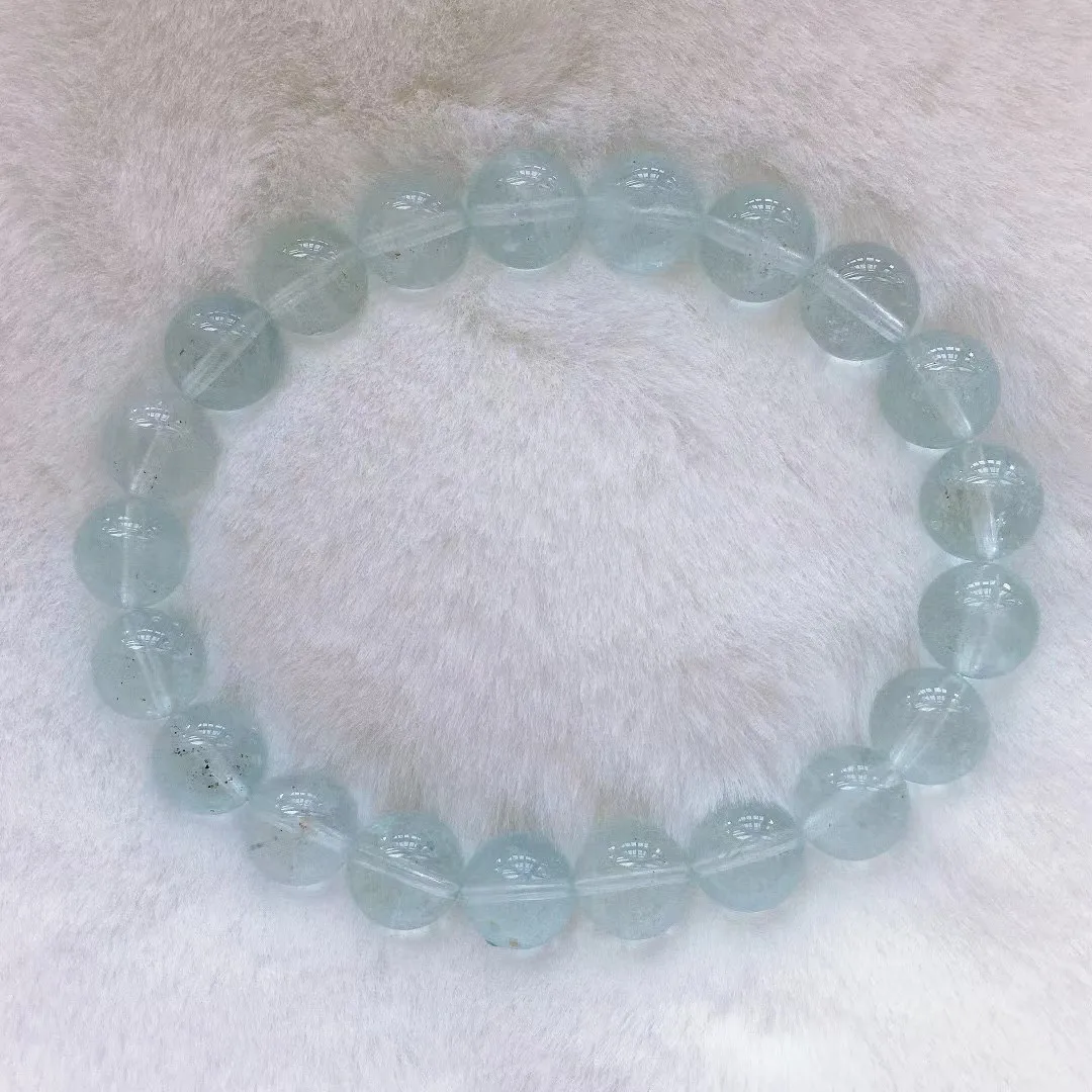 

9mm Natural Aquamarine Bracelet For Women Man Luck Gift Reiki Stone Clear Crystal Beads Energy Gemstone Strands Jewelry AAAAA