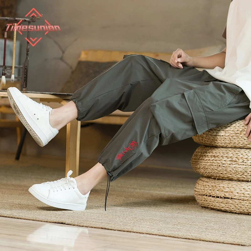 

Брюки до щиколотки летние тонкие рабочие в стиле хип-хоп модные уличные повседневные брюки большого размера с большими карманами Мужская Рабочая одежда