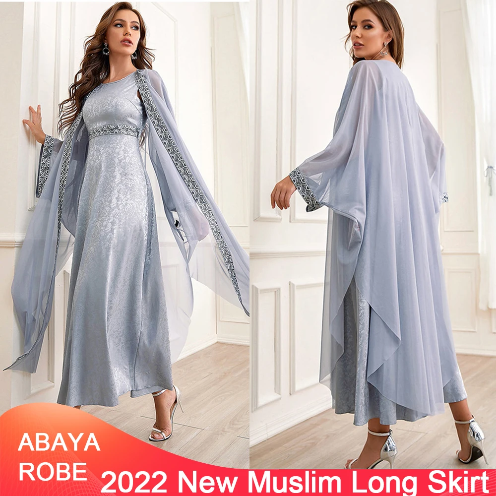 2022 Autumn New Middle East Muslim Women's Abaya Embroidery Set Dubai Travel Long Skirt Evening Dress Ramadan Abaya Robe