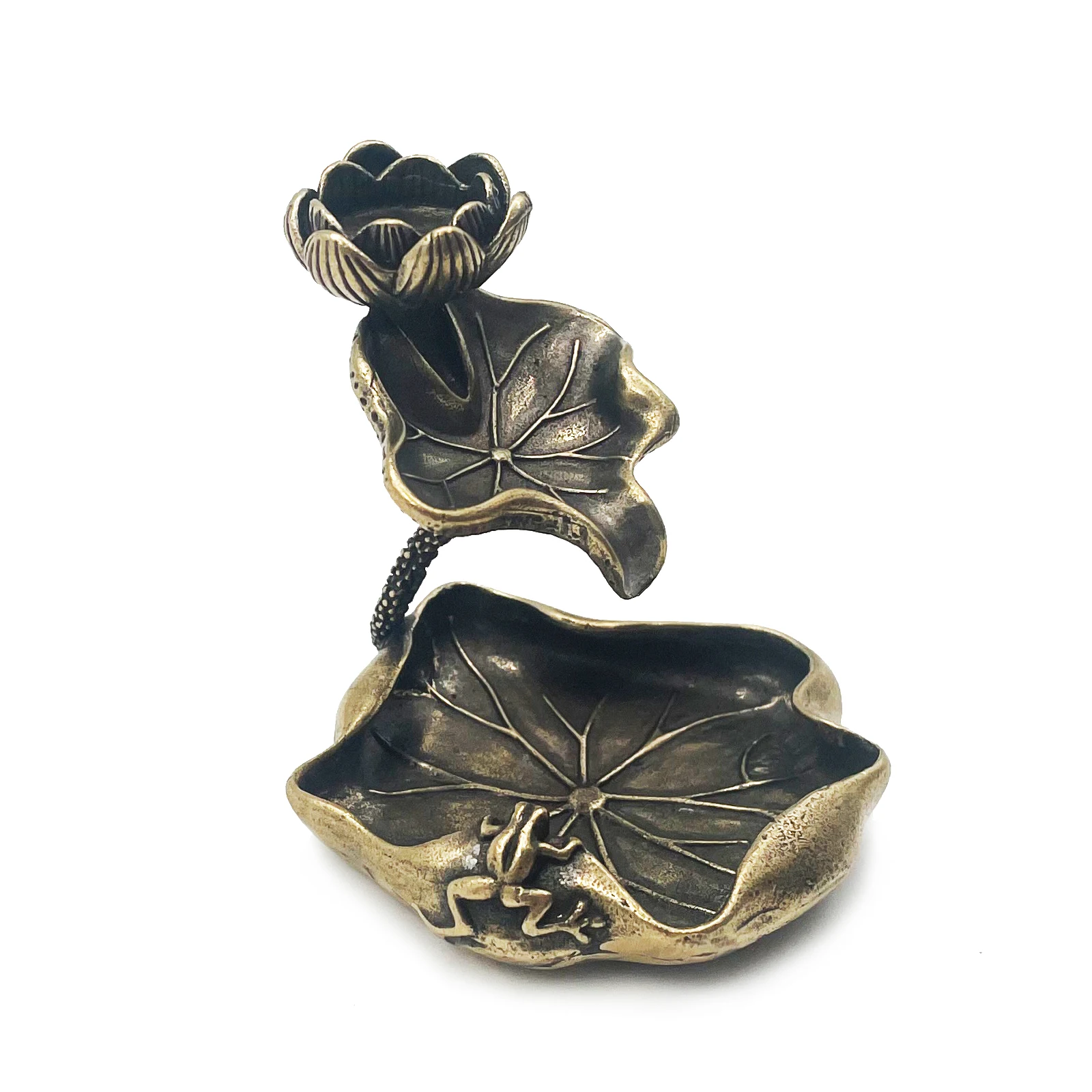 Античная латунная курильница в форме листьев лотоса декоративная из твердой