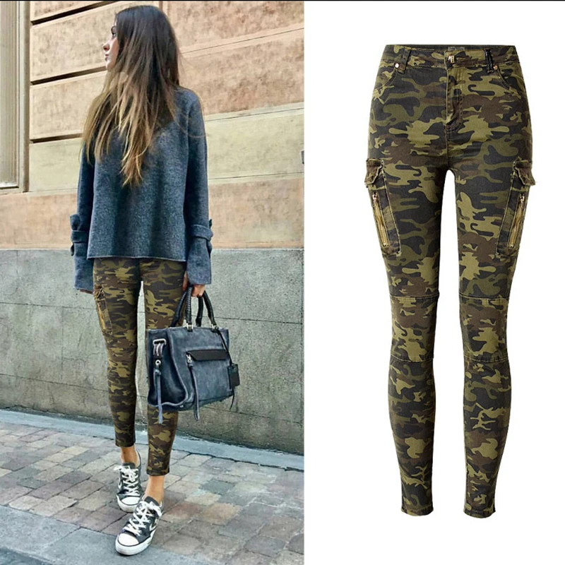 

Women's Camouflage Denim Jeans Casual High Waist Ladies Fashion Slim Jeans Pants Female Trousers Women Pencil Pants