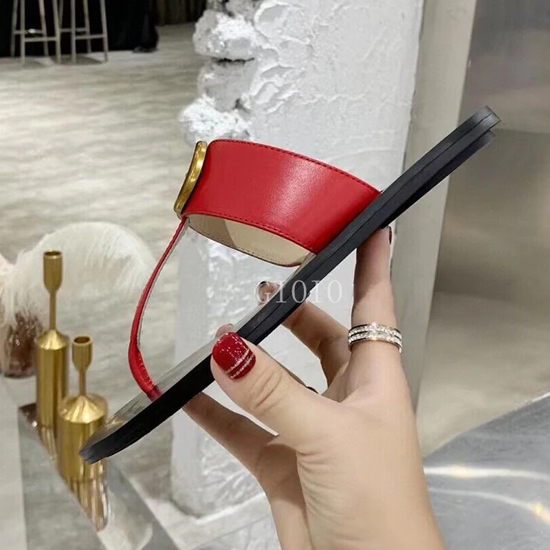 Ladies Slippers 2023 Fashion Flat Slips Ladies Summer Metal Trim Leather Luxury Slippers Outdoor Flip Flops Casual Beach Shoes