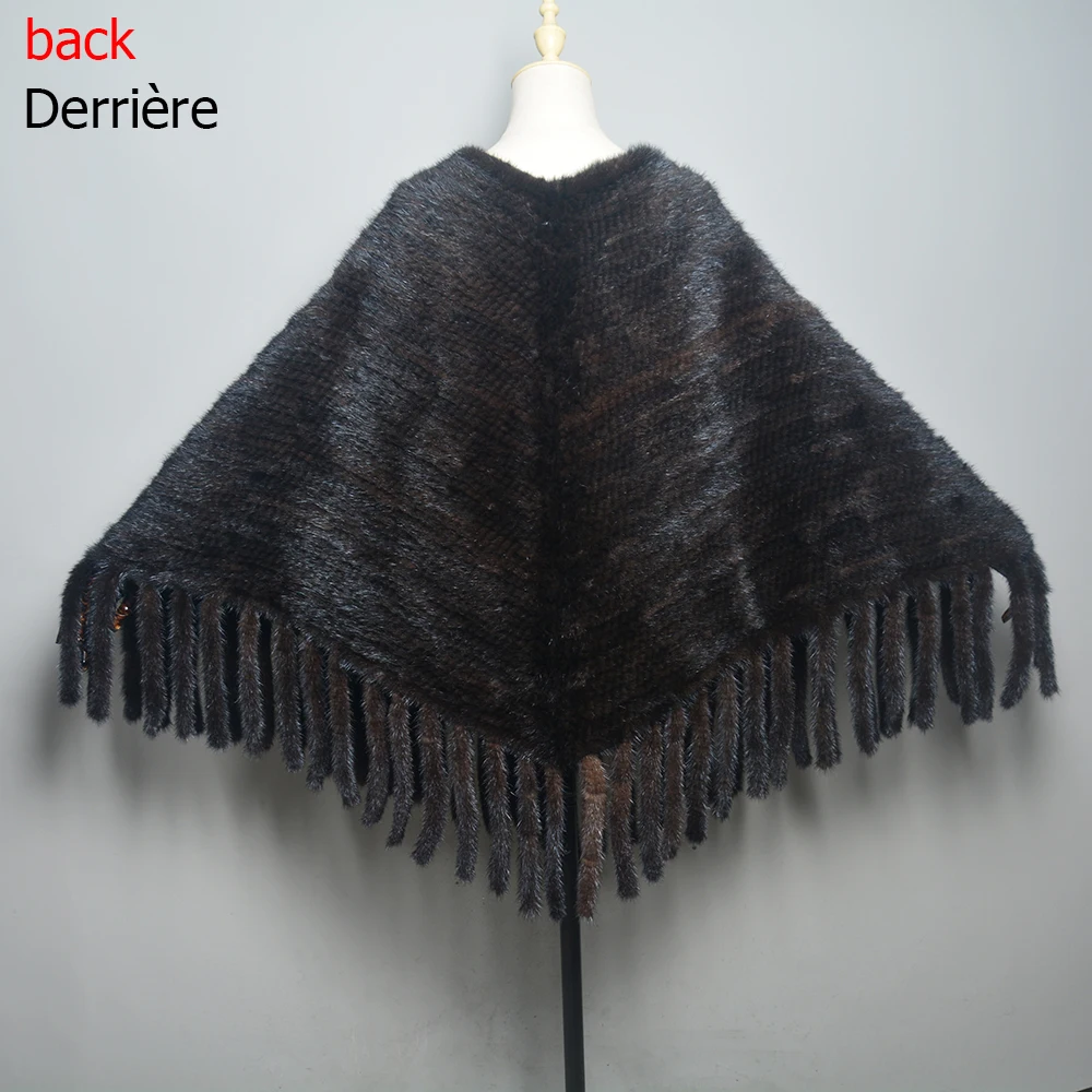 Женское меховое пончо зимние черные/коричневые вязаные шарфы из натурального