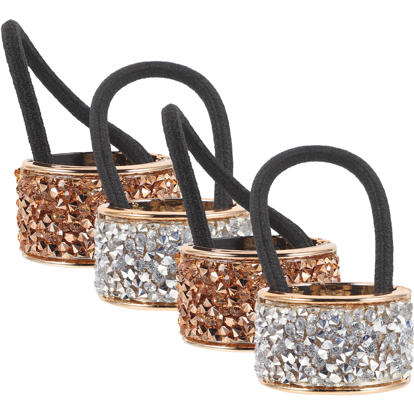 

4 Pcs Fashion Ponytail Buckle Simple Hair Rope Rhinestones Tie Accessory Women's