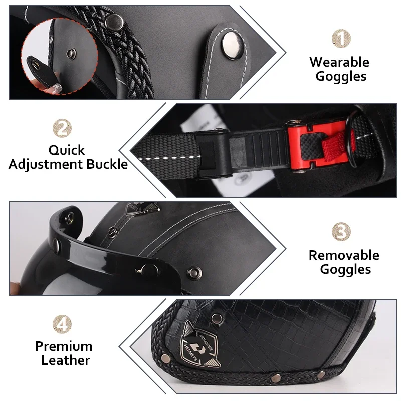 Мотошлем в горошек мотоциклетный шлем стиле ретро с открытым лицом аксессуары