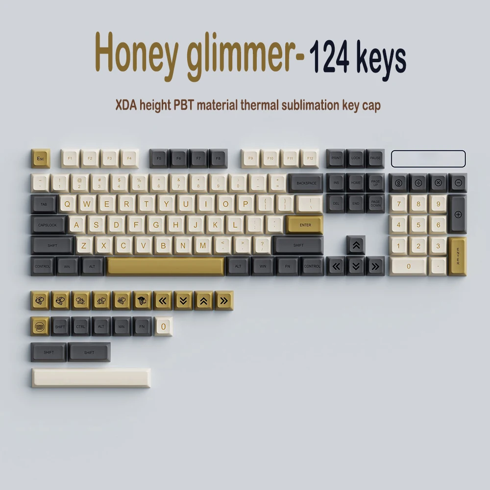 

124 keys 1 Set Honey And Milk Theme Key Caps PBT Dye Subbed Bee Minimalist White Keycaps XDA Profile Keycap For 61 64 68 84 104