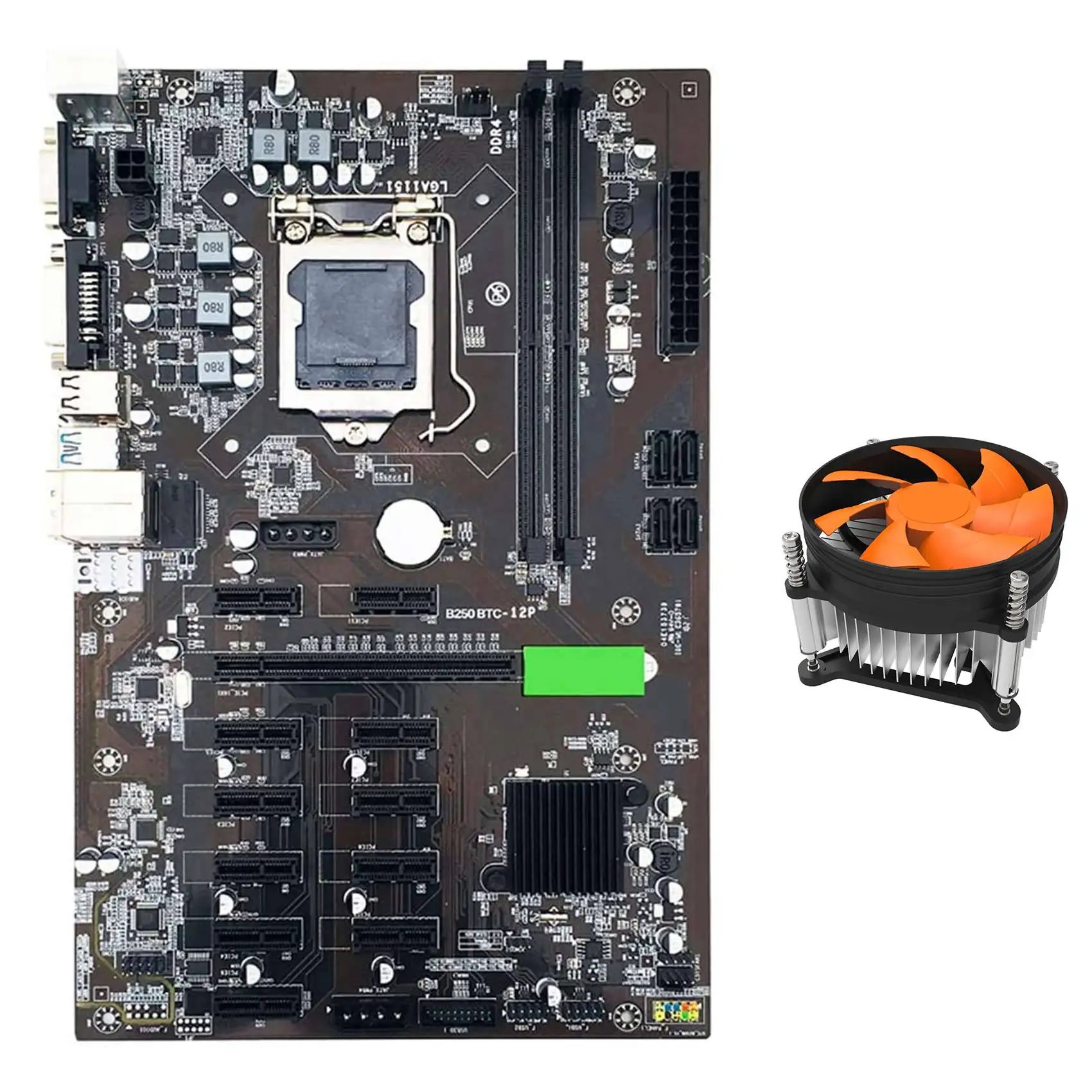 

BTC B250 Miner Motherboard with CPU Cooling Fan 12XGraphics Card Slot LGA 1151 DDR4 USB3.0 SATA3.0 for BTC Mining