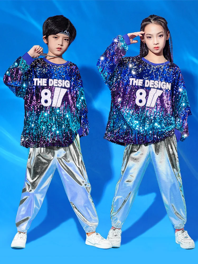 Детский костюм для уличных танцев в стиле хип-хоп выступлений с блестками