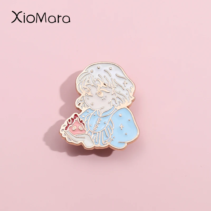 

Mobile Castle Enamel Pin Howl Sophie Calcifer Magic Wizard Brooches Lapel Backpack Badge Fantasy Anime Jewelry Gift For Friend