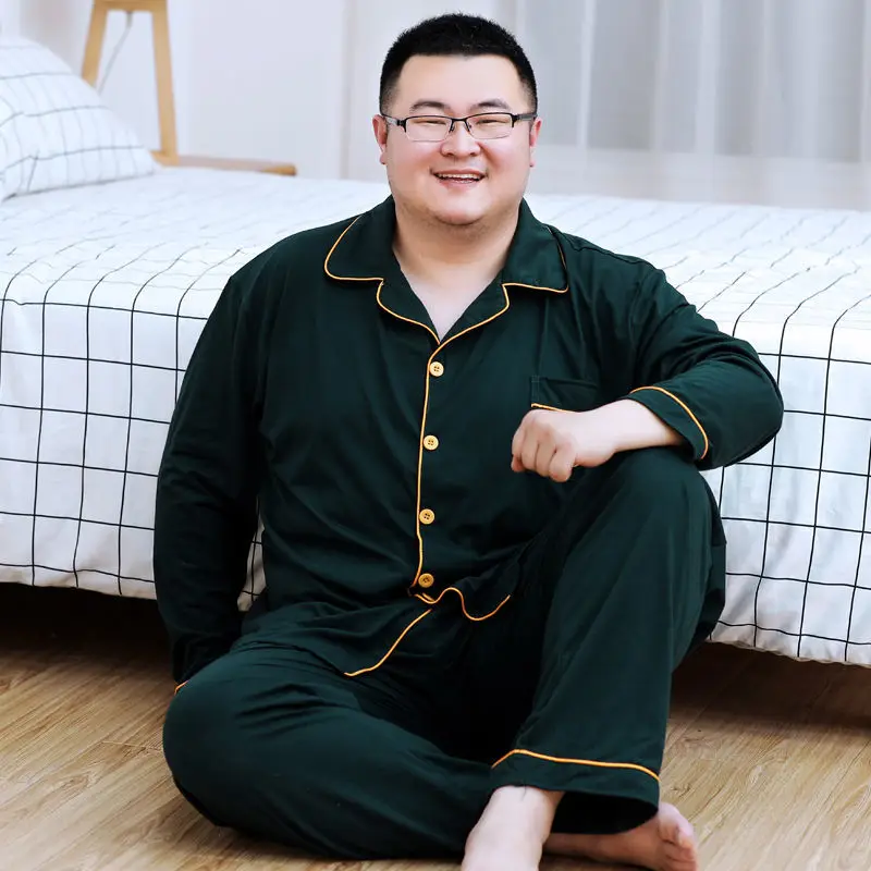 2023 Fat man age season fertilizer plus-size men printed pajamas long-sleeved pants fat loose leisurewear suit