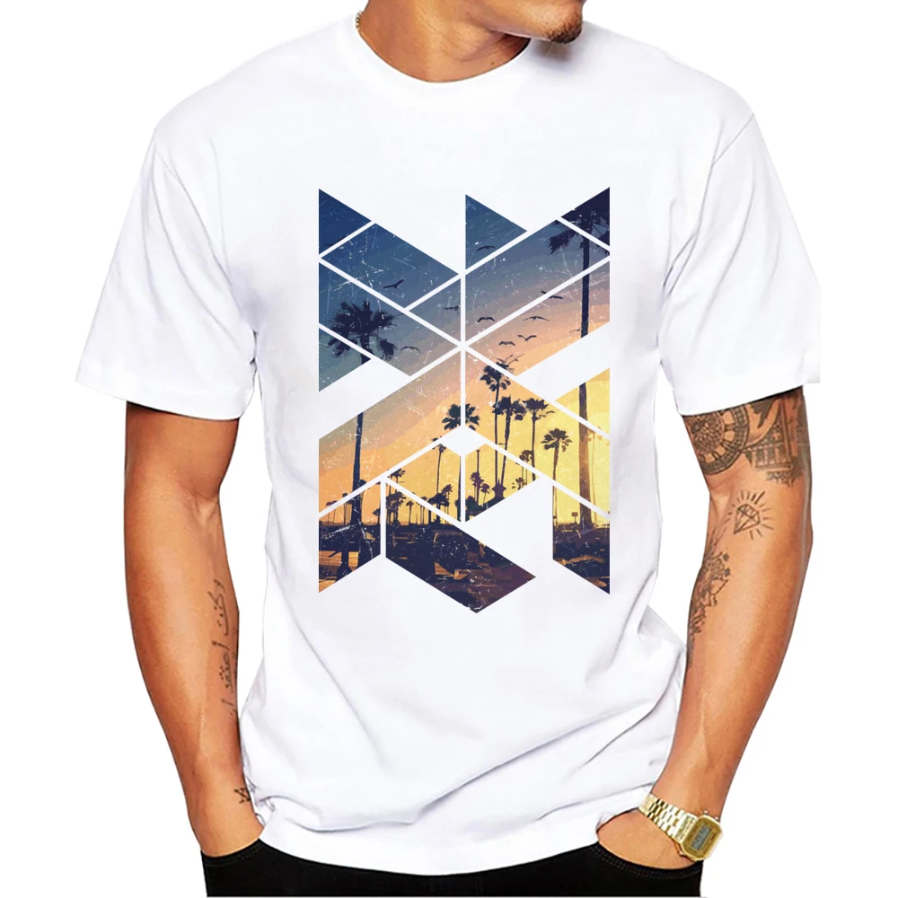 TEEHUB Mode Vintage Strand Geometrische Design Männer T-Shirt Sommer Strand Gedruckt T Shirts Kurzarm T-shirts Harajuku T – Detail 1